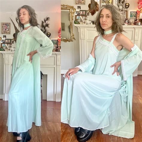 Vintage 70s Pale Blue Christian Dior Peignoir Set .